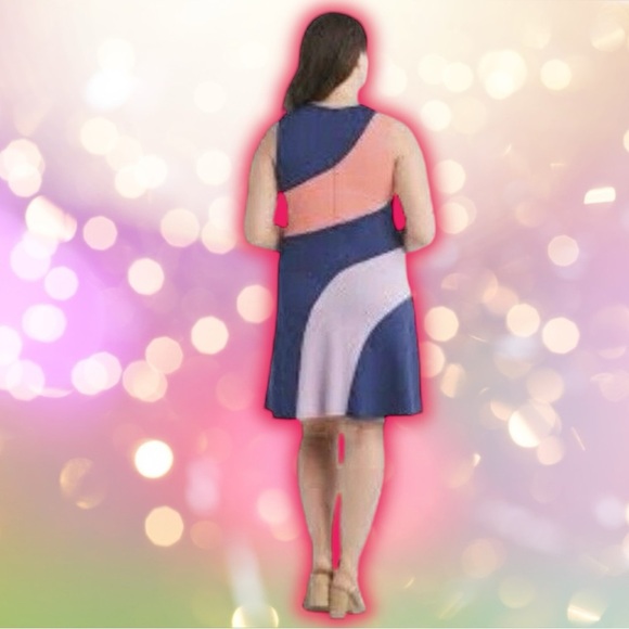 NWOT Hutch Navy Blue Colorblock Quilted Cotton Fit and Flare Dress Size 0X - Picture 3 of 15